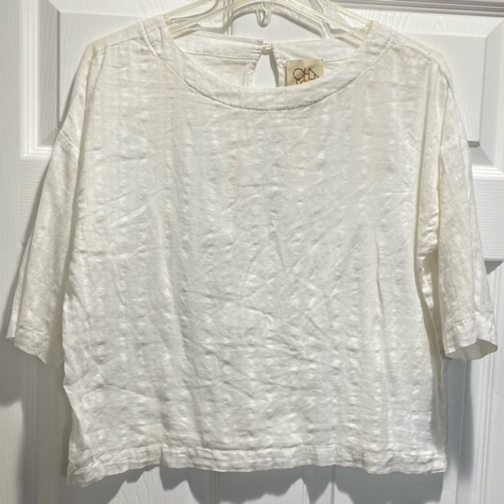 Chasor‎ white Cream Short Sleeve Top